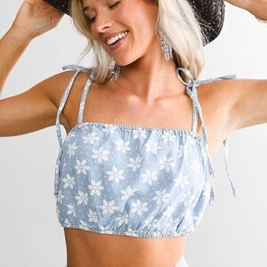 Billabong x Wrangler Women's Floral Crop Tank Top Blue Size L NWT​
